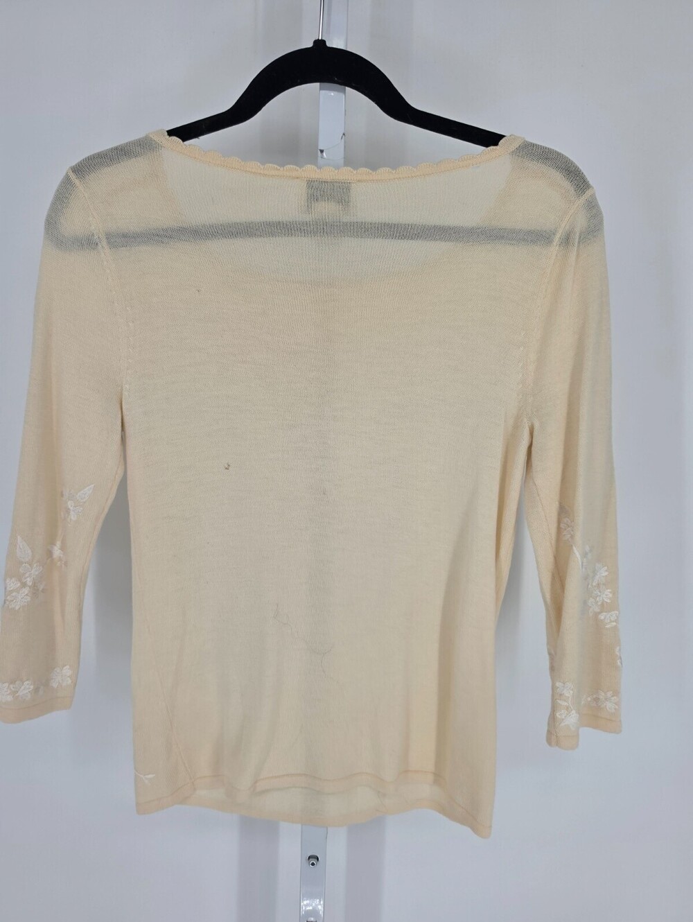 Oscar De La Renta Womens Sz XS 3/4 Sleeve Knit Top Wool Blend Cream Floral - Picture 5 of 5